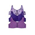 Plus Size Women's 3-Pack Cotton Wireless Bra by Comfort Choice in Amethyst Purple Assorted (Size 48 B)