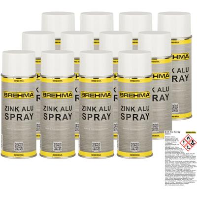 Brehma - 12x Zink Alu spray hell Grundierung Korrosionsschutz bis 300°C 400ml