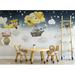 GK Wall Design Cartoon Nightscape Hot Air Balloon & Elephant Wall Mural Vinyl in White/Black | 187" W x 106" L | Wayfair GKWP000237W187H106_V