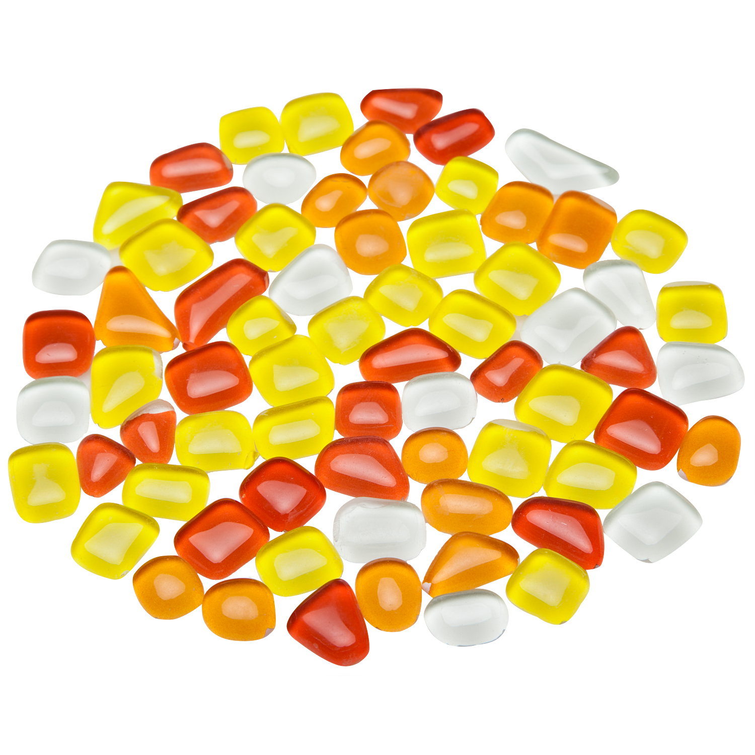 Tesselles en verre souple, tons rouge/jaune, forme polygonale, 10-20 mm, 200 g