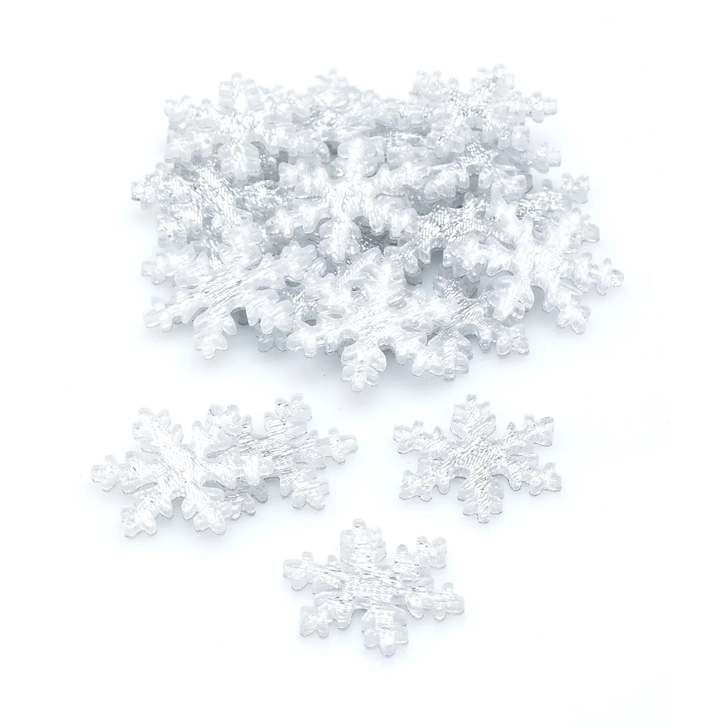 Motifs déco ""flocons de neige"", avec des paillettes, 3 cm, 24 pièces