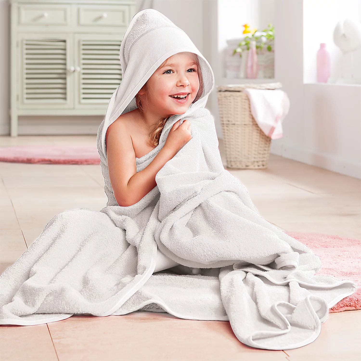 buttinette Cape de bain, blanc, 140 x 140 cm