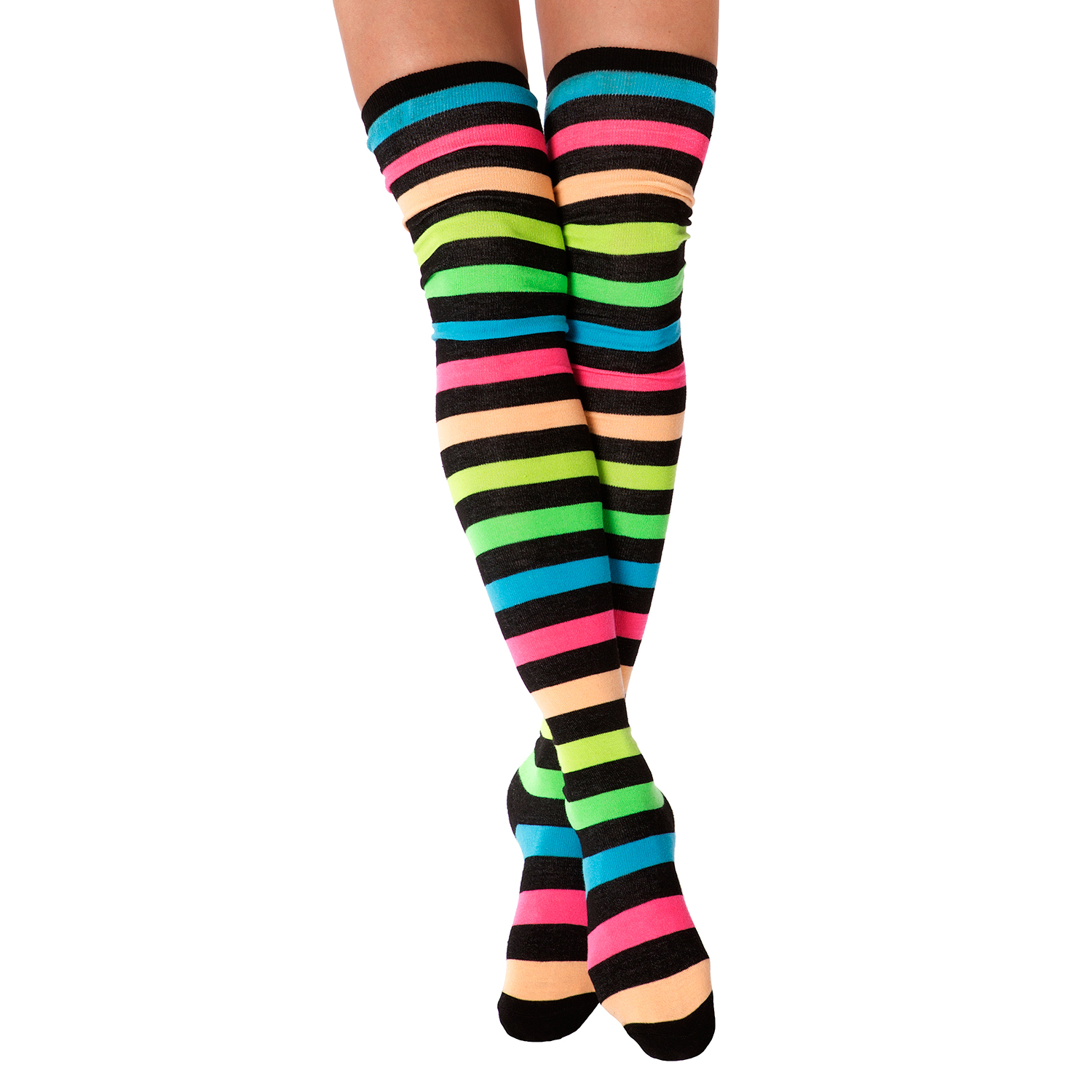 Chaussettes montantes "rayures", fluo