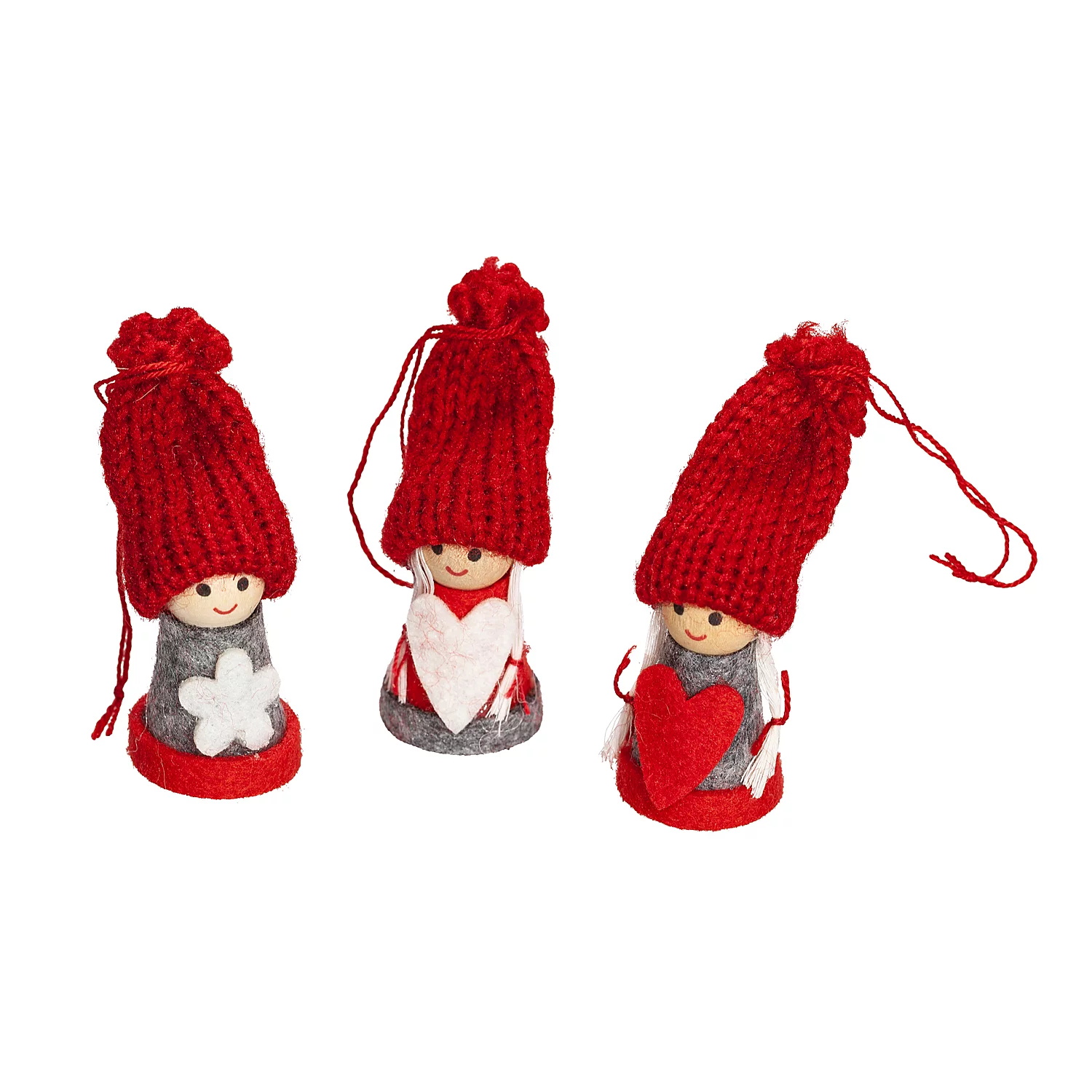 Lutins, rouge-gris-blanc, 6 cm, 3 pièces