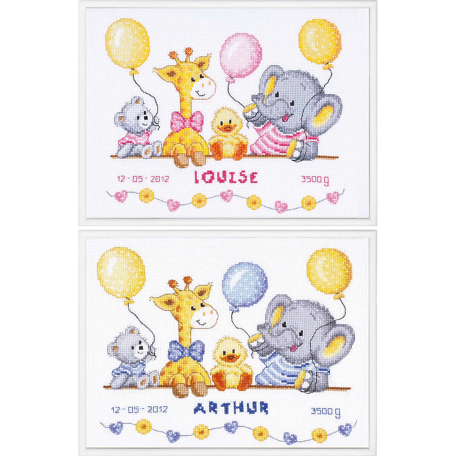 Tableau de naissance à broder "bébés animaux", 27 x 22 cm