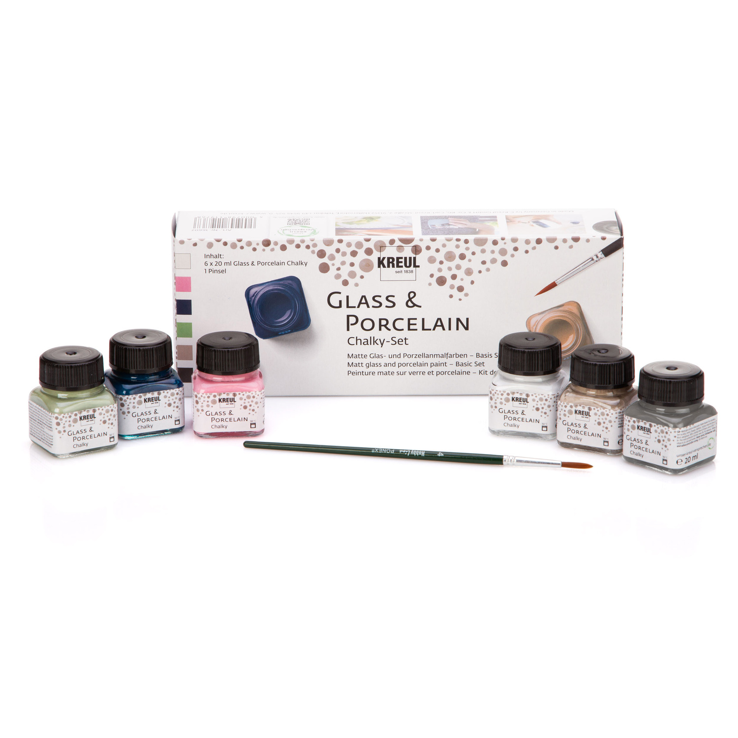 C. Kreul Peintures pour porcelaine et verre "Chalky", 6x 20 ml, avec pinceau