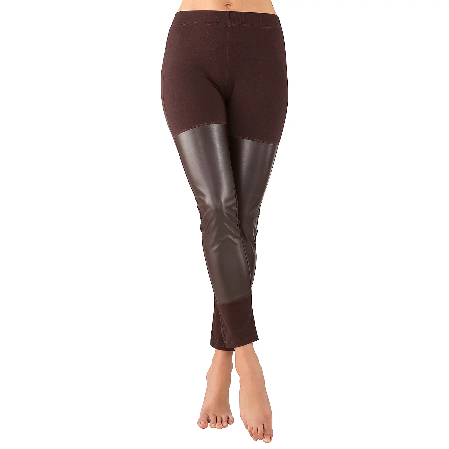 Leggings avec empiècements en cuir, marron
