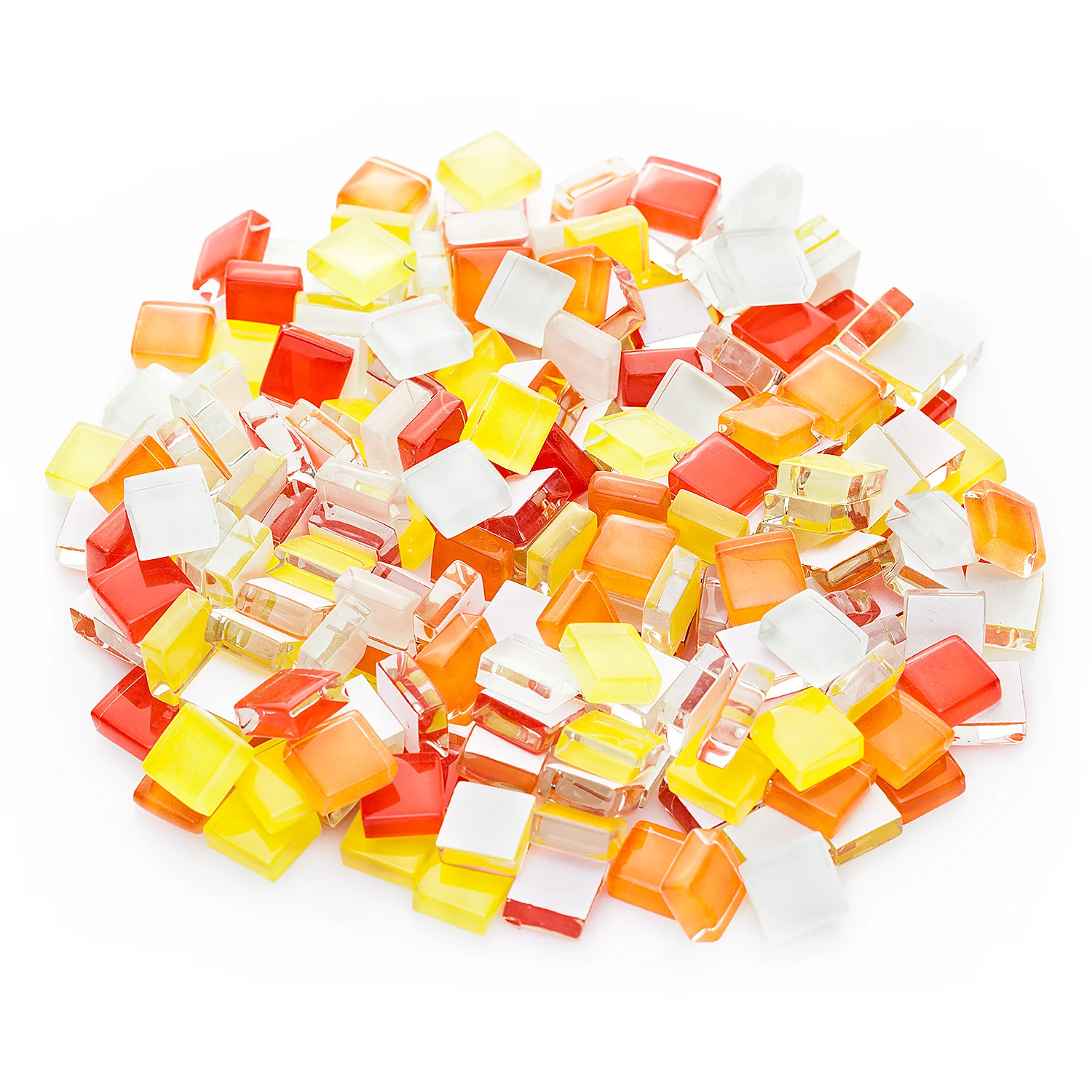 Tesselles en verre doux, tons jaunes/rouges, 10 x 10 mm, 200 g
