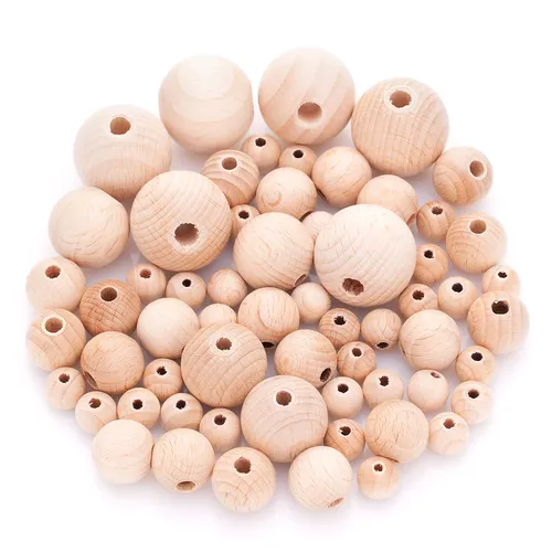 Boules en bois, 10 - 25 mm Ø, 60 pièces