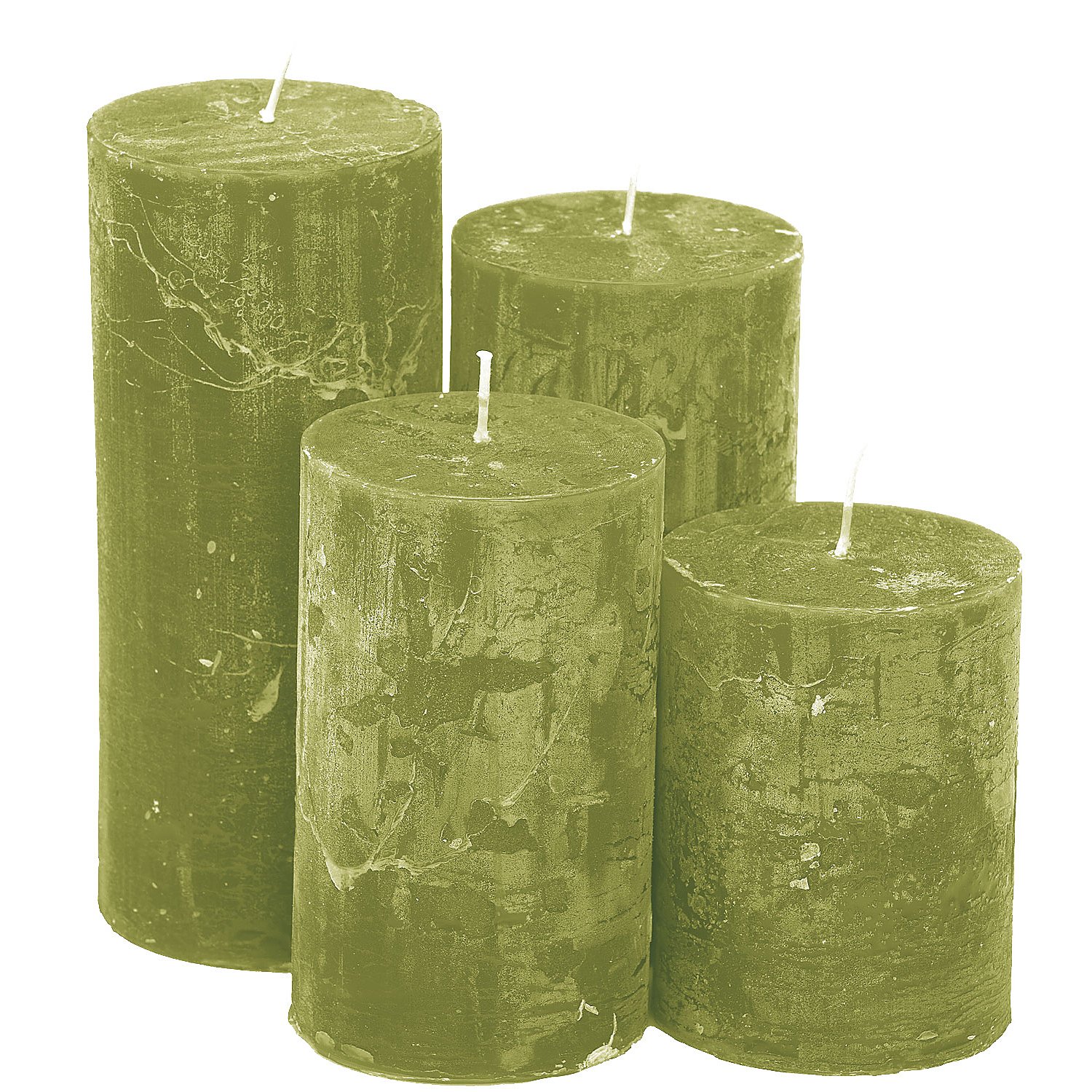 Rustikale Kerzen, grün, abgestuft, 4 Stück Image