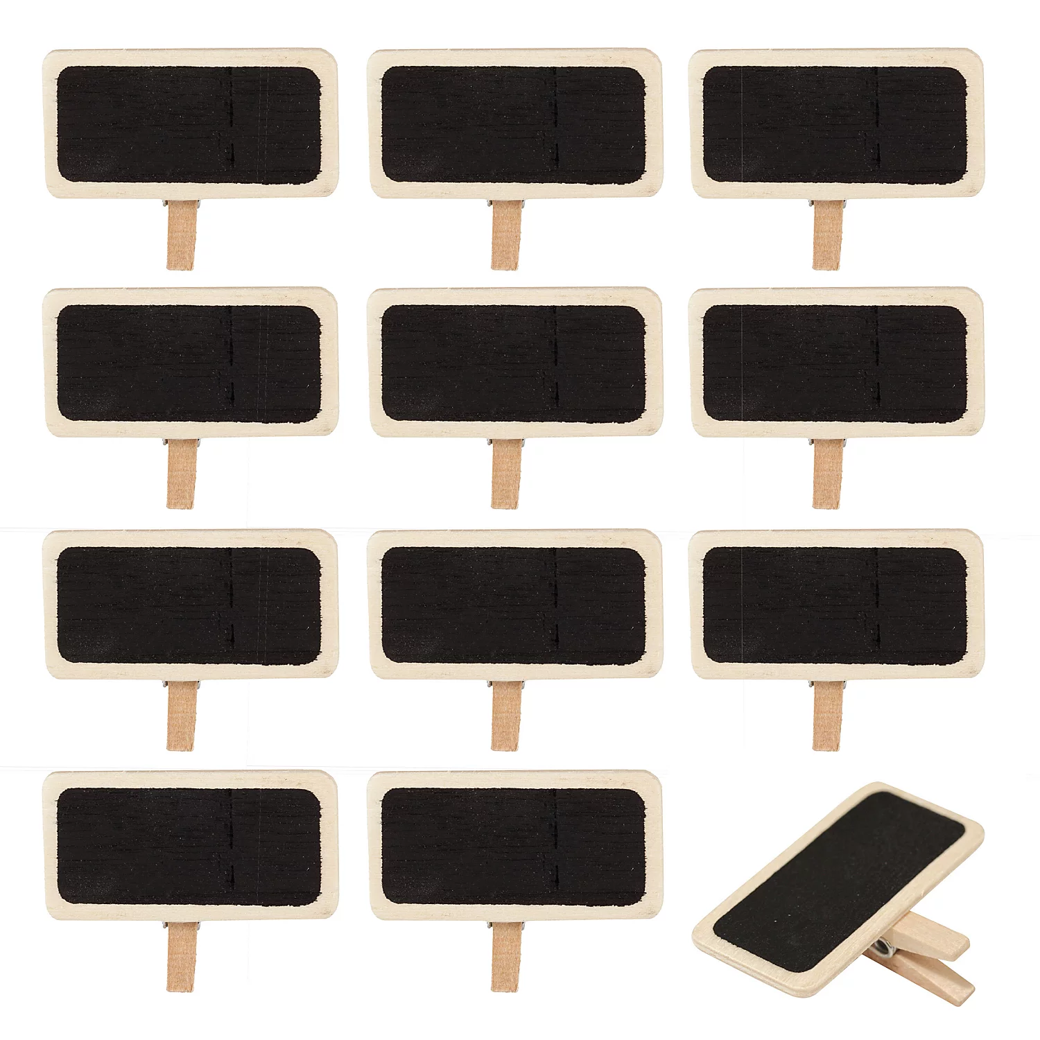Mini tableaux noirs en bois avec pince, 12 pièces