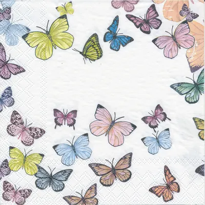 Papierservietten Schmetterlinge pastell, 33 x 33 cm, 20 Stück