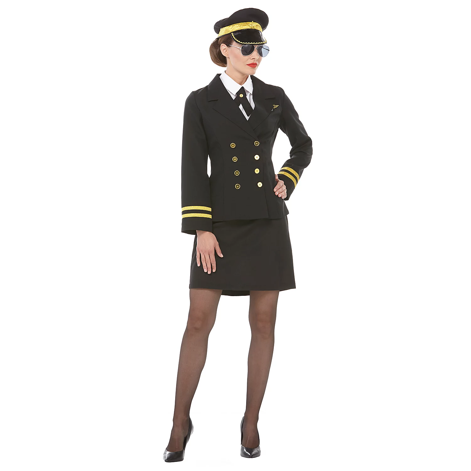Pilotin-Kostüm für Damen, schwarz Image