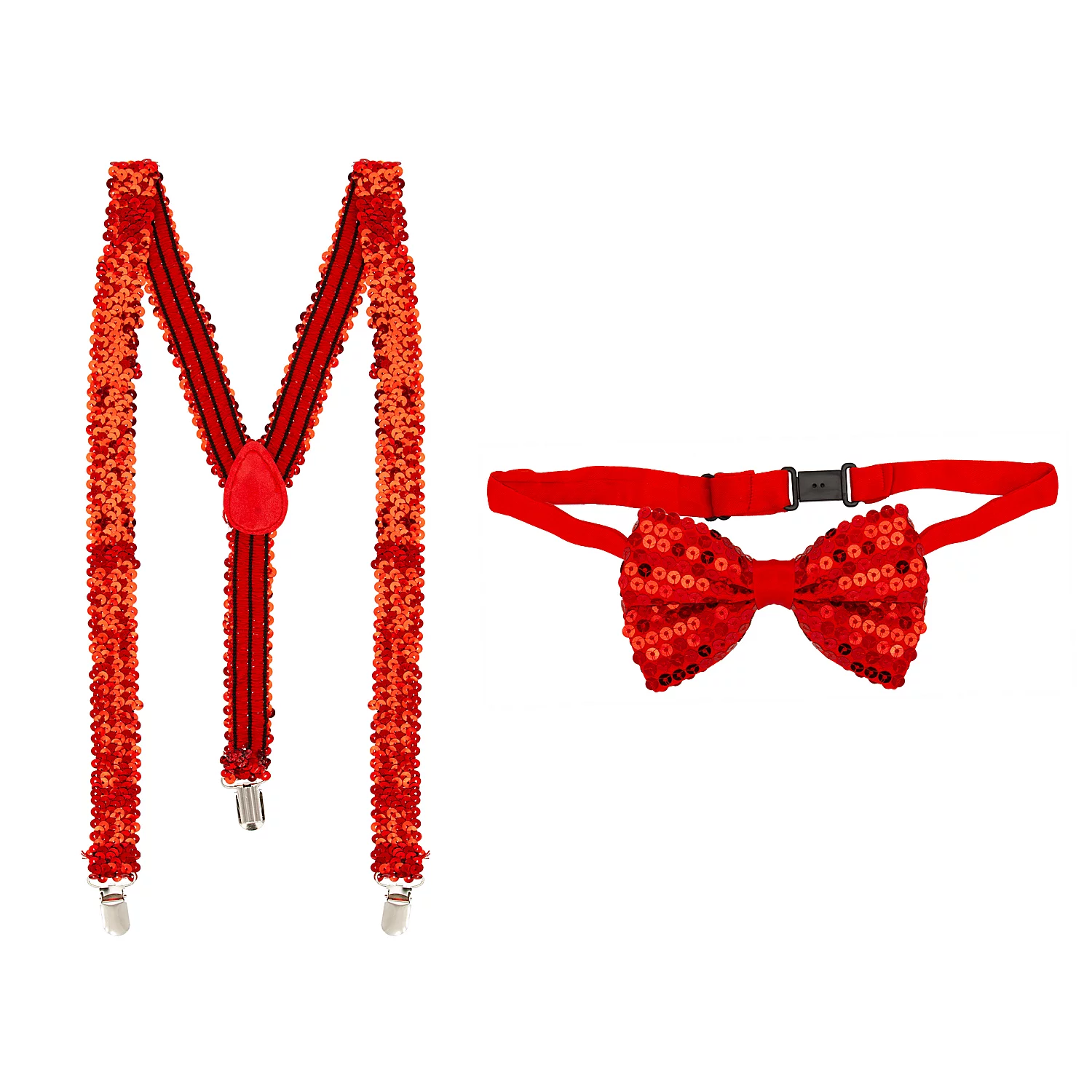 Set Hosenträger & Fliege Pailletten, rot Image
