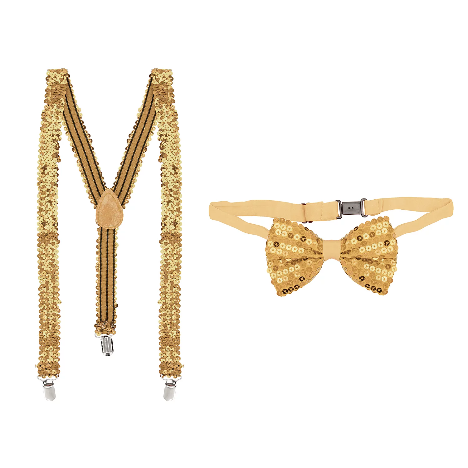 Ensemble bretelles et nœud papillon "paillettes", doré