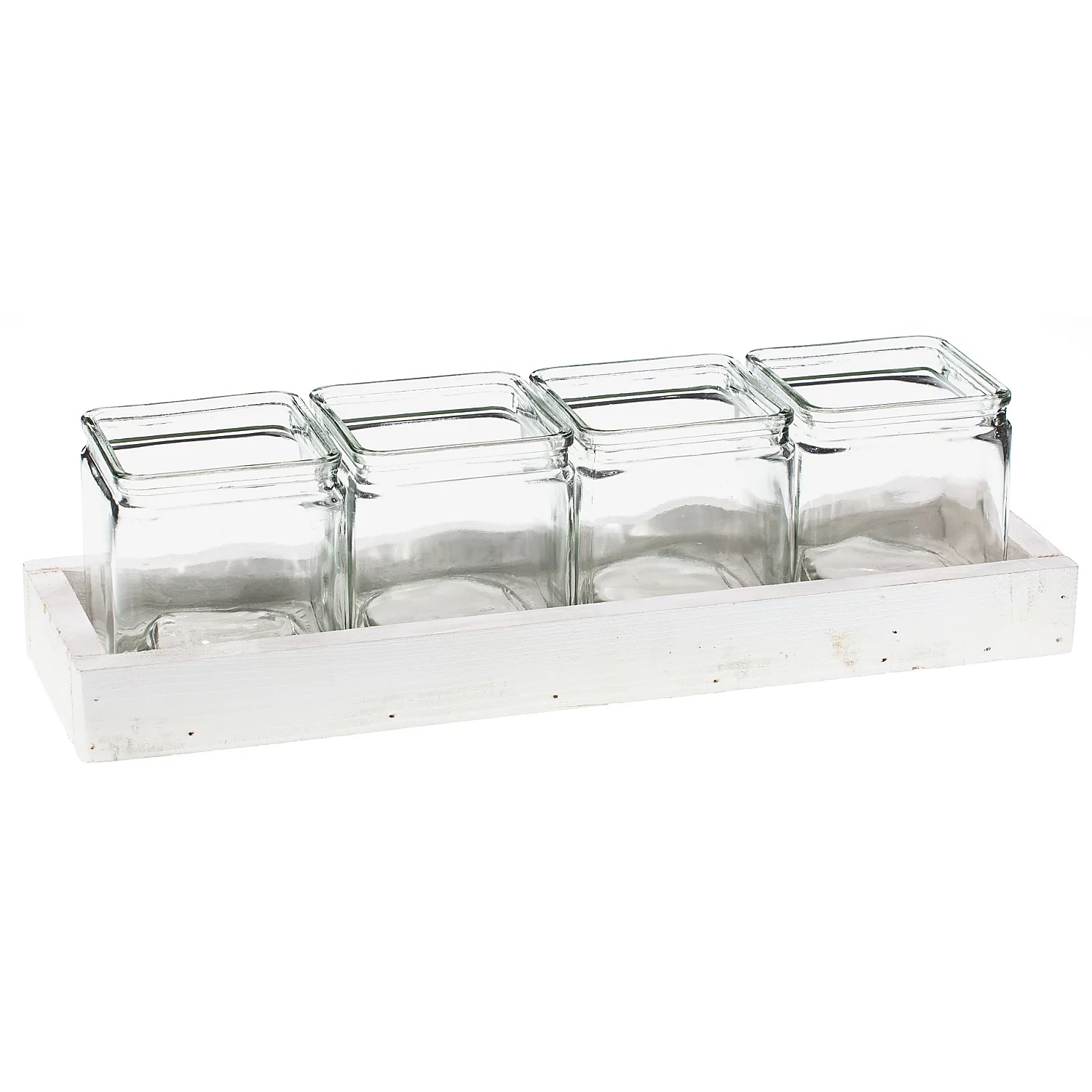 Holztablett mit Windlichtgläsern