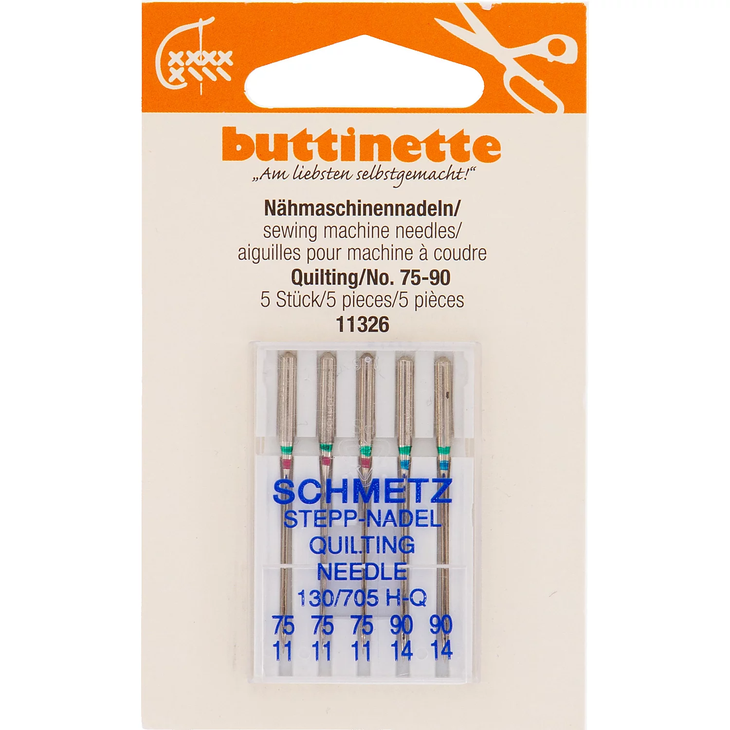 buttinette Nähmaschinennadeln Quilting, Stärke: 75–90, Inhalt: 5 Stück