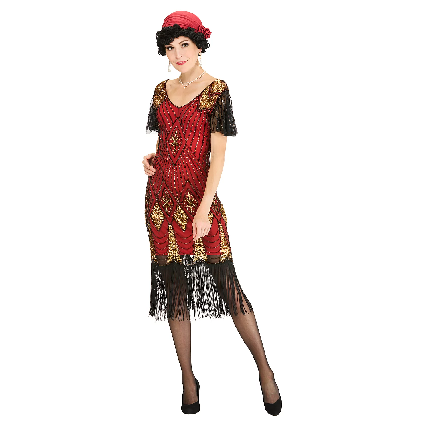 buttinette Paillettenkleid 20er, rot-gold Image