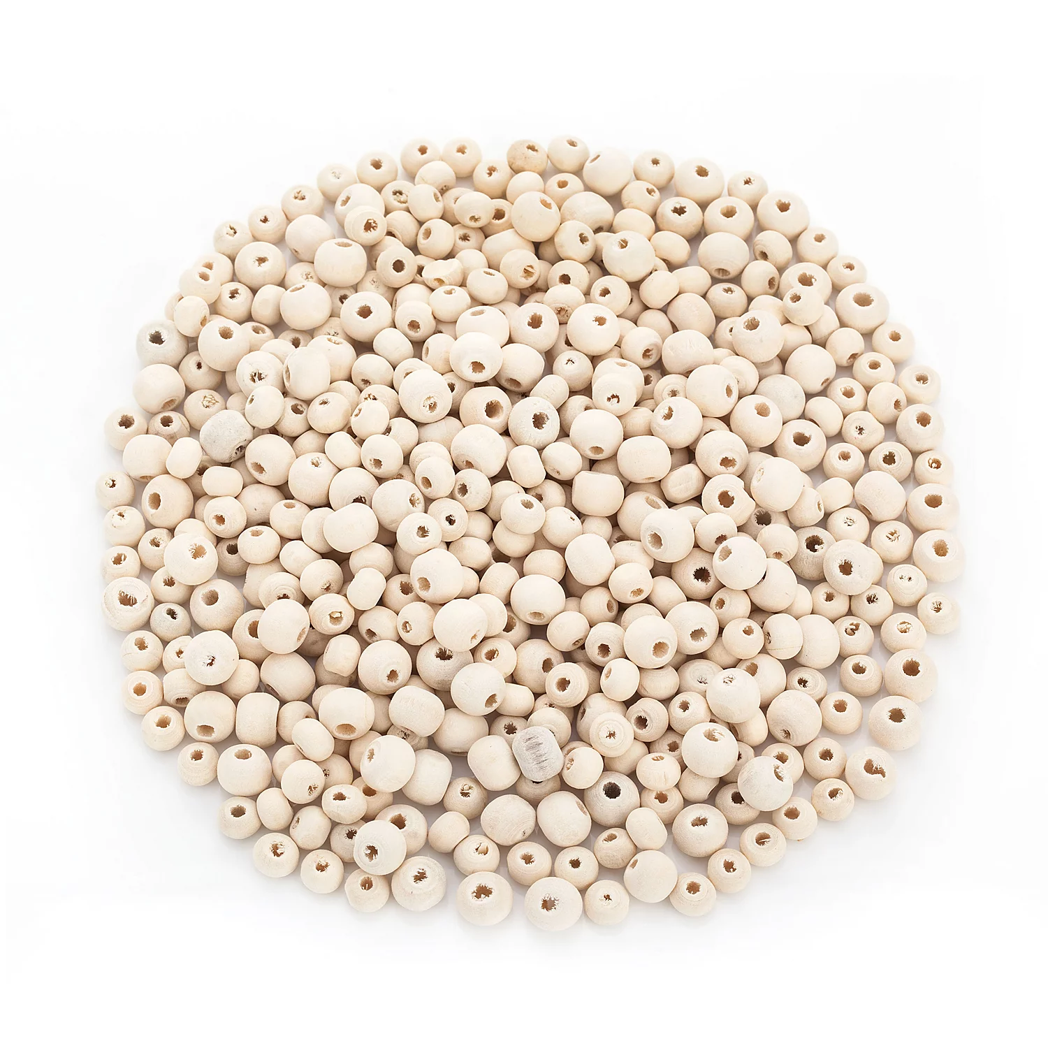 Holzperlen-Mix, natur, 6–8 mm Ø, 50 g