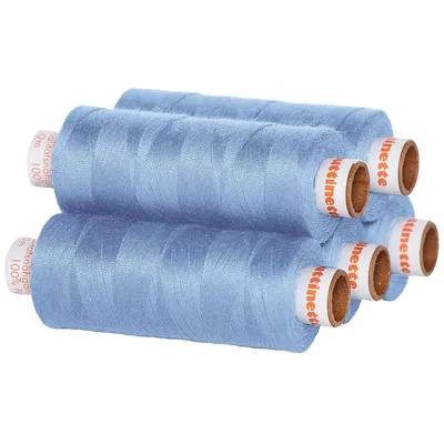 buttinette Universal-Nähgarn, Stärke: 100, 5er-Pack, eisblau
