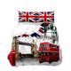 Loussiesd Home Bedding Set London Cityscape Duvet Cover Decoraive London Bridge Red Double Decker Bus Comforter Cover 3D Modern Famous City Bedspread Cover with 2 Pillow Shams King Zipper