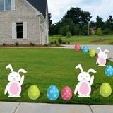 The Holiday Aisle® 12 Piece Easter Egg & Bunnies Pathway Markers, Includes Metal Garden Stakes Plastic in Blue/Green/Pink | 1 D in | Wayfair