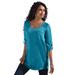 Plus Size Women's Cotton Slub Lace Tunic by Roaman's in Deep Teal (Size 2X)