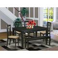 Alcott Hill® Benni 6 - Piece Butterfly Leaf Rubberwood Solid Wood Dining Set Wood/Upholstered in Black/Brown | Wayfair