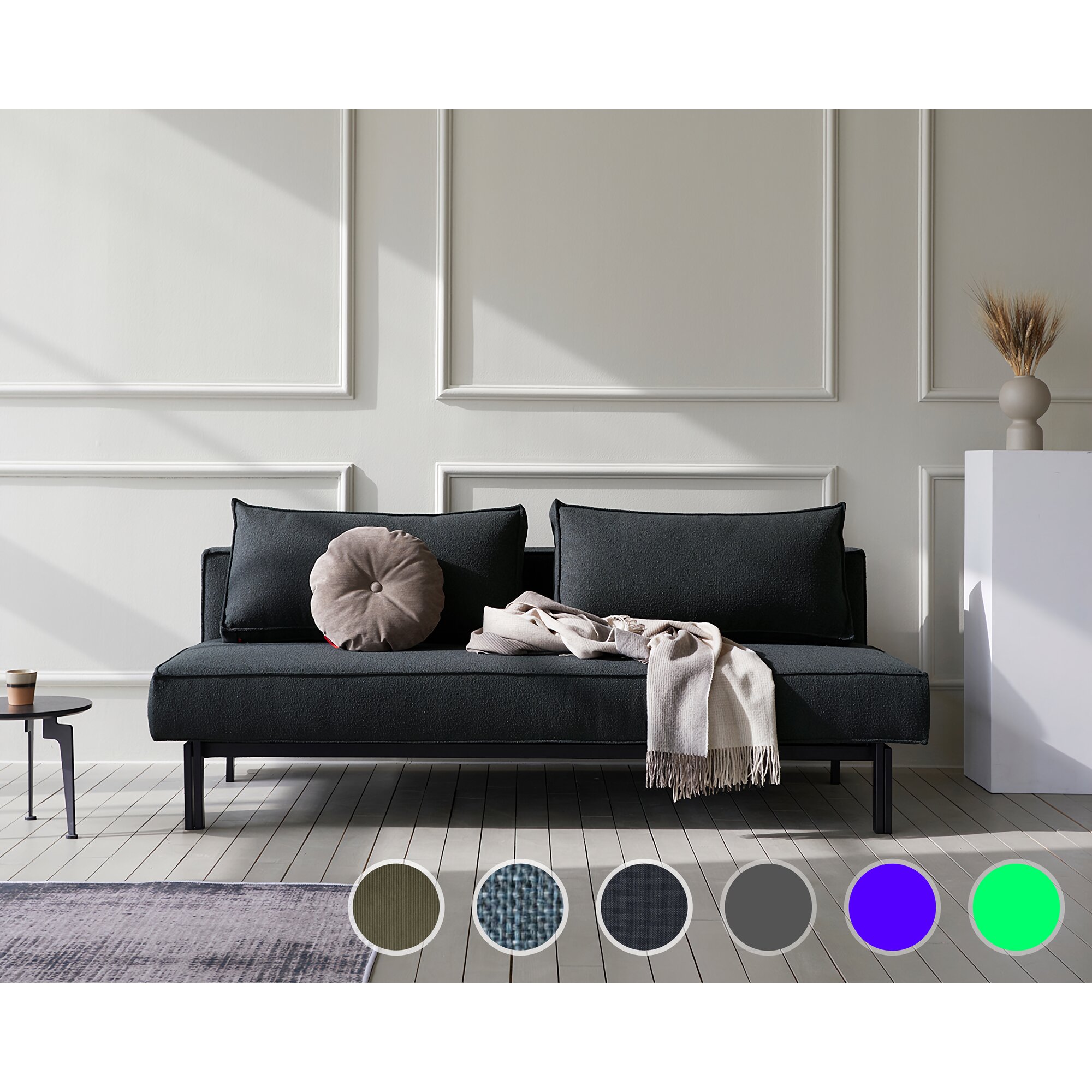 Innovation »SLY« Klappsofa 565 Twist Grau / Matt Schwarz