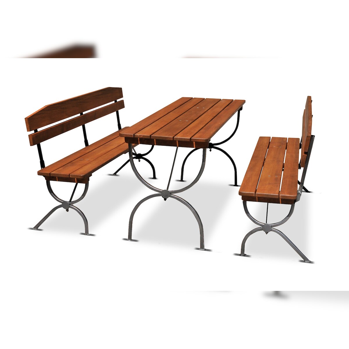 METRO PROFESSIONAL Bierzeltgarnitur 3-tlg., Kiefernholz/Stahl, 1 Biertisch 180 x 60 cm, 2 Bierbänke 180 x 36 cm, dunkelbraun/silber Image