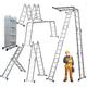 4.7M Retractable Folding Aluminum Combination Ladder Telescopic Herringbone Ladder Multi-Purpose Home/Library/Engineering Ladder with One Tool Tray