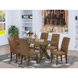 Winston Porter Conshohocken 7 - Piece Rubberwood Solid Wood Dining Set Wood/Upholstered in Brown | Wayfair 7C8156F91EA64D6E8F66DFCA53DB99B8