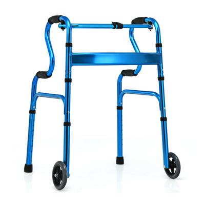 Costway Aluminum Heavy-Duty Folding Wheeled Stand-Assist Walker-Blue