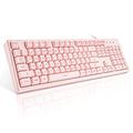 Basaltech Mechanical Feeling Keyboard with LED Backlit, 104-Key Quiet Membrane Keyboard for Gaming or Office, Ergonomic Silent Water-Resistant Light Up Wired USB for PC, Computer, Laptop, Pink