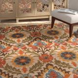 Blue/Orange 96 x 0.5 in Area Rug - Lark Manor™ Amalee Floral Handmade Tufted Wool Multicolor Area Rug Wool | 96 W x 0.5 D in | Wayfair