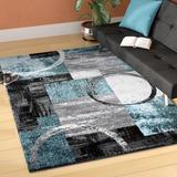 Black/Blue 94 x 0.39 in Area Rug - Wrought Studio™ Fanton Abstract Machine Woven Gray/Black/Blue Area Rug, Polypropylene | 94 W x 0.39 D in | Wayfair