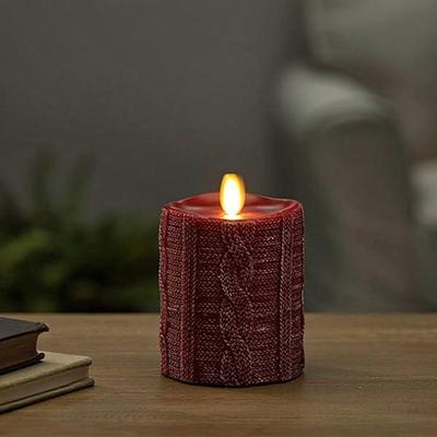 Gerson 15985 - 4" Red Sweater Knit Pillar Candle