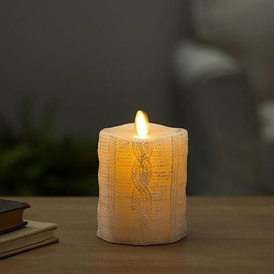 Gerson 15987 - 4" Ivory Sweater Knit Pillar Candle