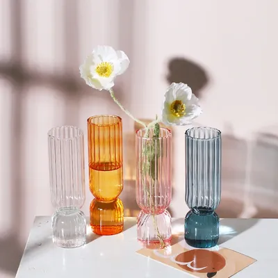 Vase de fleurs en verre à rayures verticales récipient hydroponique Transparent décoration pour la