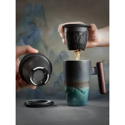 Grande tasse rétro créative en céramique poterie à thé et café faite à la main tasses et mugs