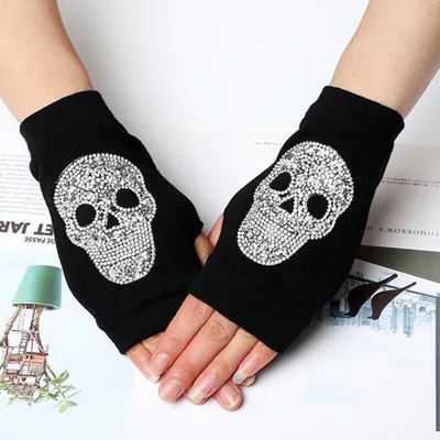 Gants d'hiver pour femmes mitaines pour écran tactile tricots noirs gants de conduite Punk