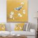 East Urban Home Gold Bird on Blossoms II - Wrapped Canvas Painting Print Canvas, Wood in Blue/Gray/White | 16 H x 16 W x 1 D in | Wayfair