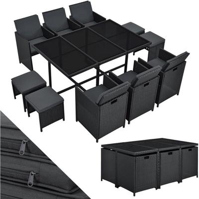 Polyrattan Sitzgruppe Baracoa xl 11-teilig – Gartenmöbel Set mit 6 x Stühle, 4 Hocker & Tisch für Image