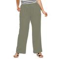 Plus Size Women's Linen Blend Drawstring Pants by ellos in Olive Grey (Size 32)