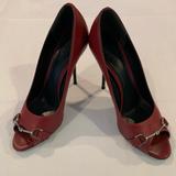 Gucci Shoes | Gucci Horsebit Red Leather Peep Toe Heels 39/9 | Color: Red | Size: 9