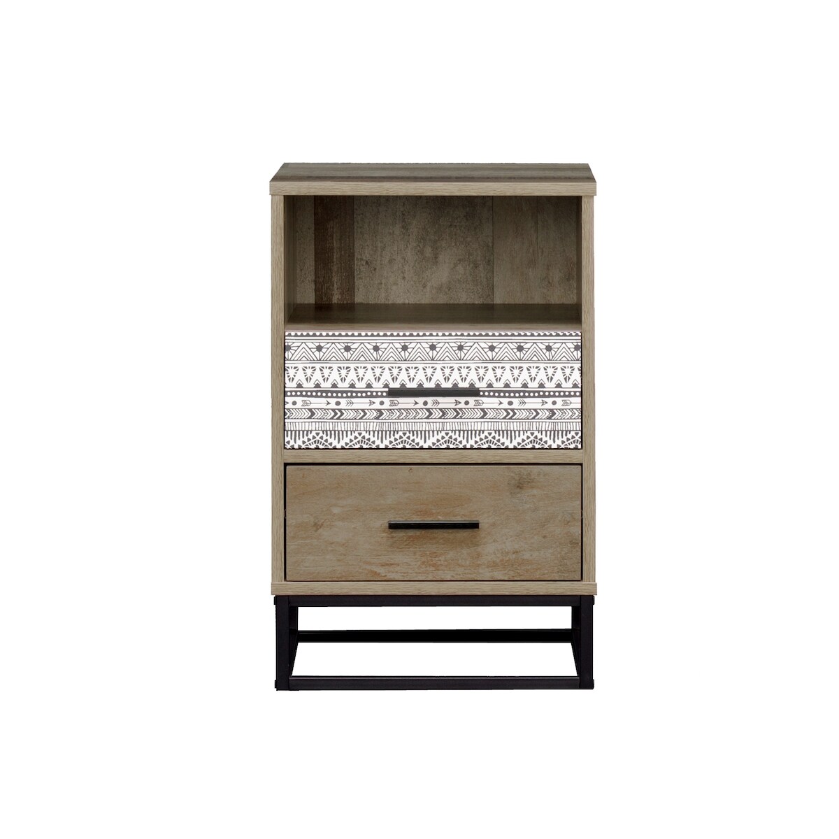 SIT Möbel Nachtkommode | 2 Schubladen, 1 Fach | MDF natur, grau gemustert | Metallgestell schwarz | B 39,5 x T 38 x H 62 cm | 11760-95 | Serie MAILBOX Image