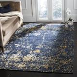 Blue/Navy 144 x 108 x 0.31 in Indoor Area Rug - 17 Stories Tiffany Abstract Hand Knotted Wool & Navy/Gold Area Rug Viscose/Cotton/Wool | Wayfair