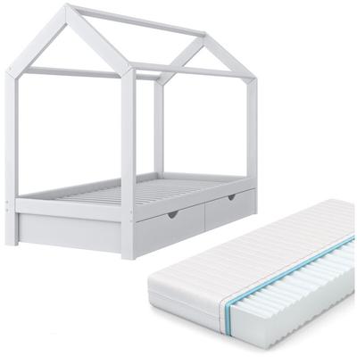 Hausbett Wiki, Weiß, 90x200 cm mit 2 Schubladen und Matratze Vitalispa Image