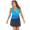 Plus Size Women's Colorblock Fit-And-Flare Swim Dress by Swim 365 in Black Ultramarine Colorblock (Size 30)