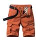 Summer Casual Loose Fit Cotton Cargo Shorts Men Solid Vintage Washed Pockets Cargo Shorts Orange 38